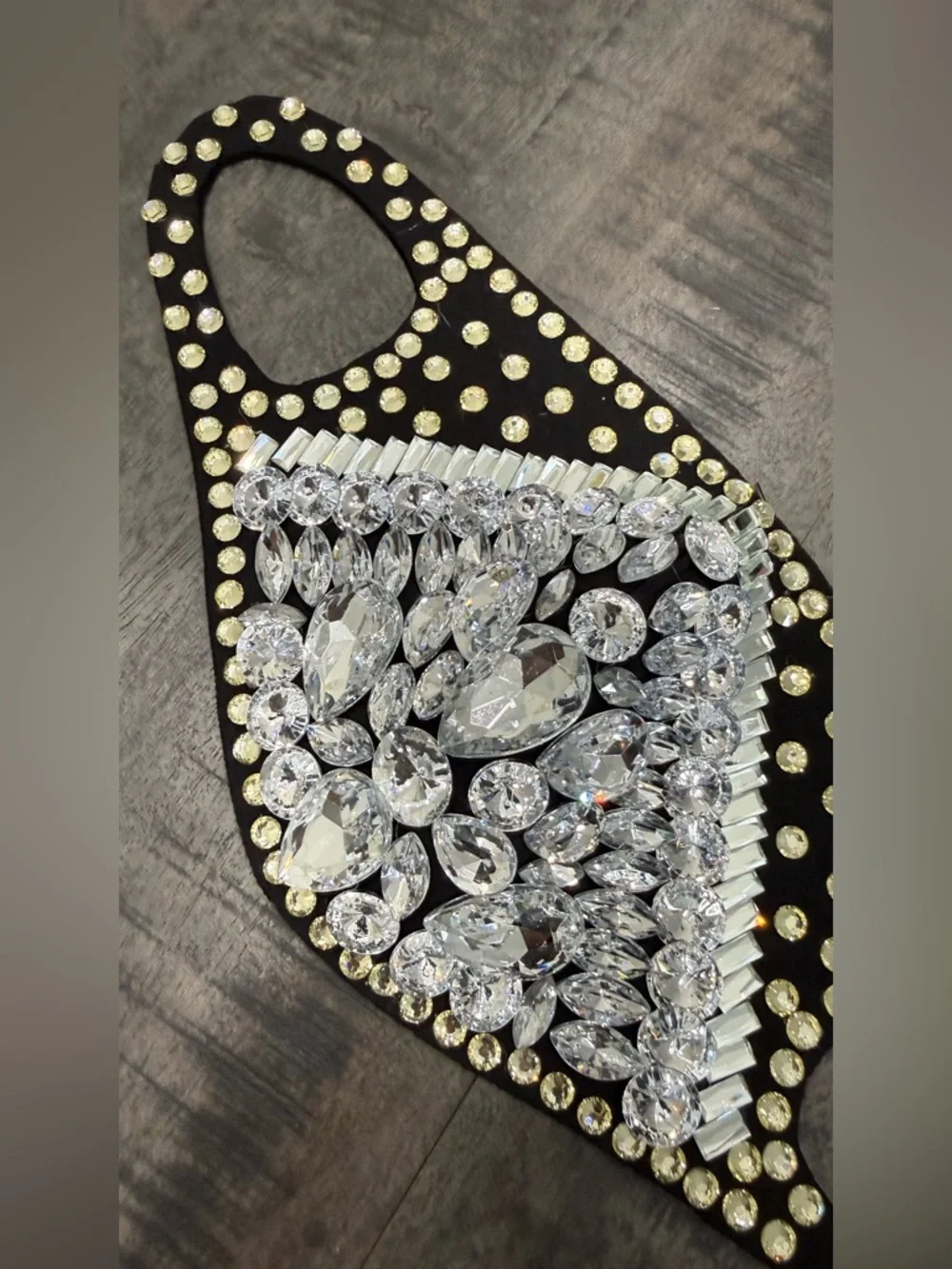 Embellished Black Face Mask with Crystal Accents